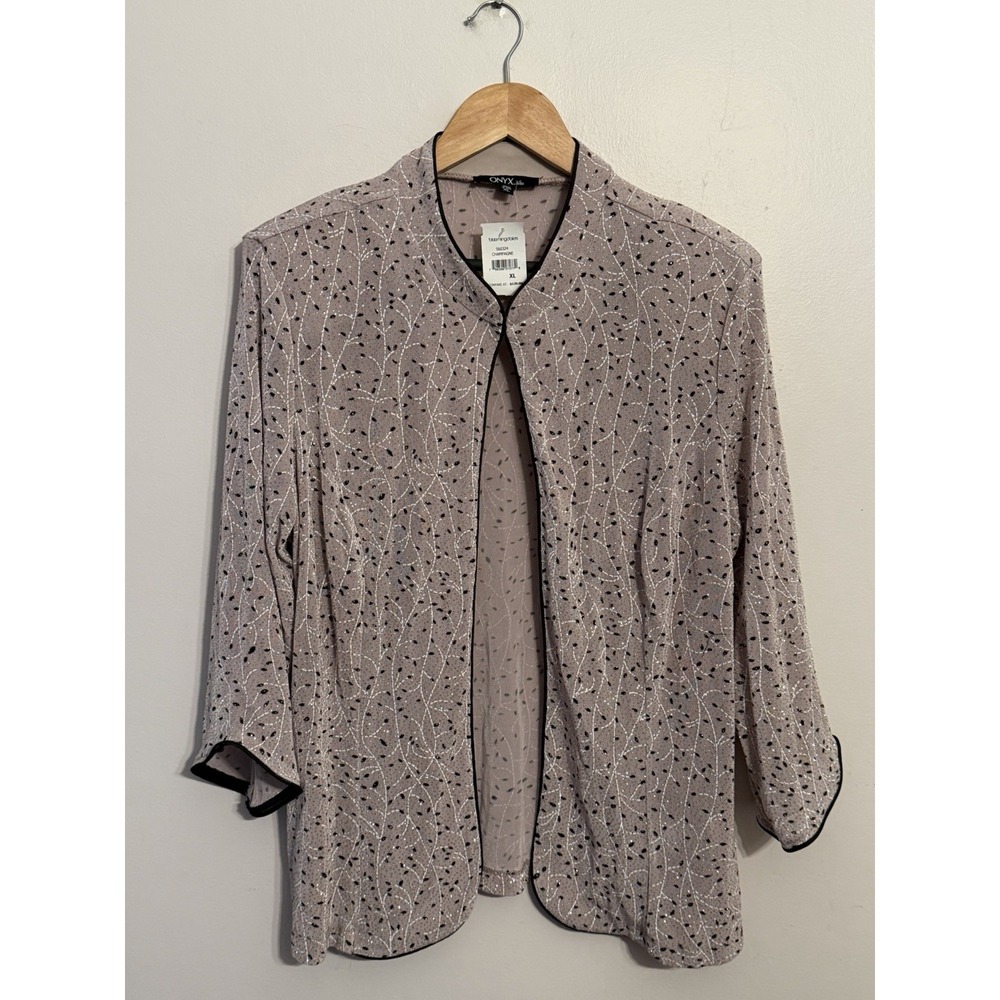 Onyx Nite Women's Tan Leaf Print Glitter Cardigan Formal Stretch Size XL New